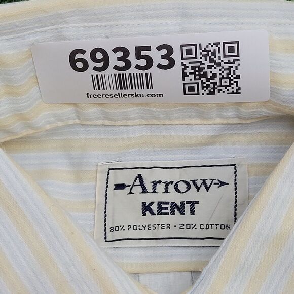 Vintage 80s Arrow Kent Button Shirt Medium 22x30 Beige - Picture 6 of 11